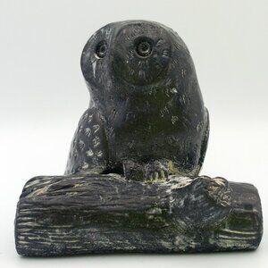 Soapstone Perched Owl ORIGINAL WOLF Sculpture Handmade Collectible Quality Made